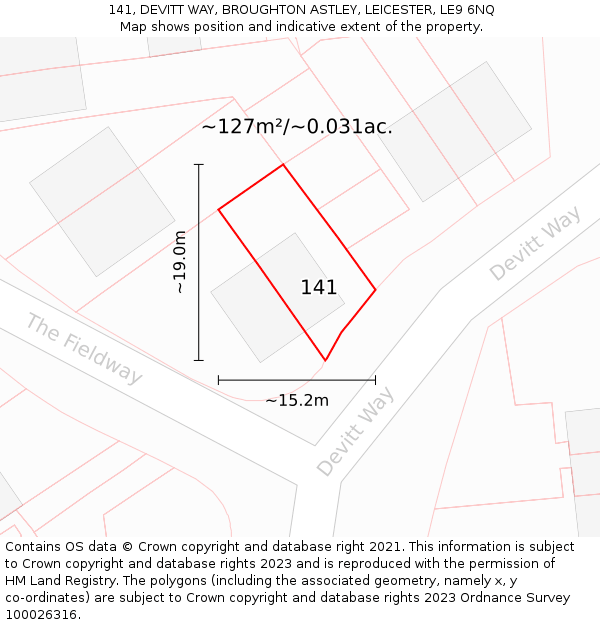 141, DEVITT WAY, BROUGHTON ASTLEY, LEICESTER, LE9 6NQ: Plot and title map