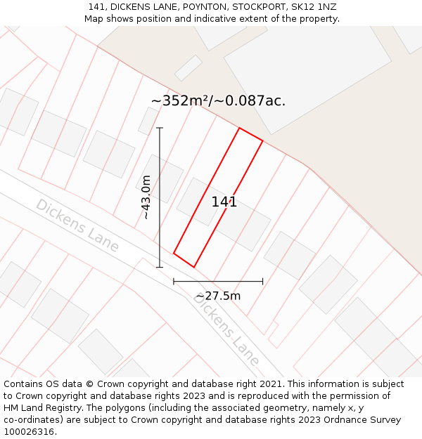 141, DICKENS LANE, POYNTON, STOCKPORT, SK12 1NZ: Plot and title map