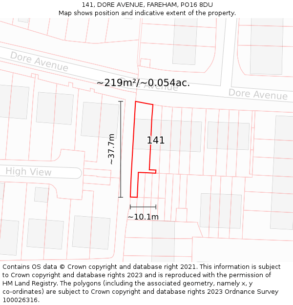 141, DORE AVENUE, FAREHAM, PO16 8DU: Plot and title map