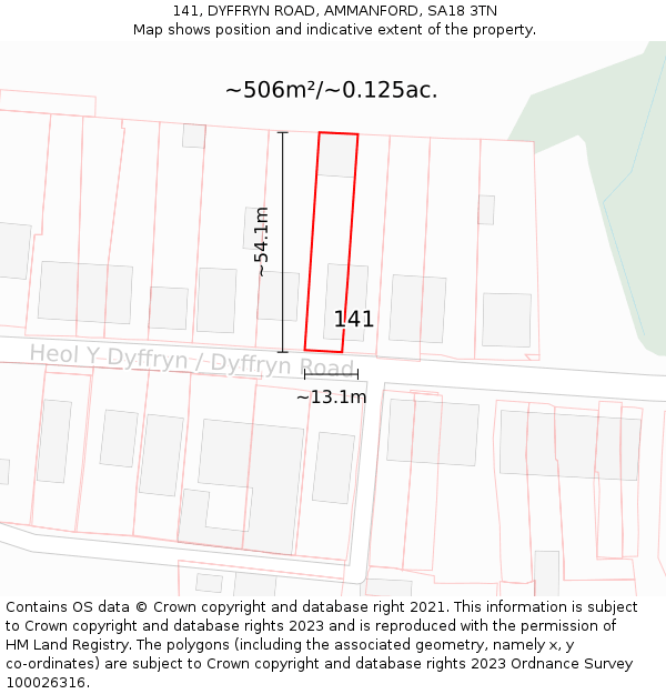 141, DYFFRYN ROAD, AMMANFORD, SA18 3TN: Plot and title map