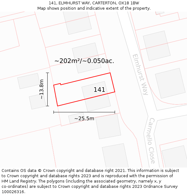 141, ELMHURST WAY, CARTERTON, OX18 1BW: Plot and title map