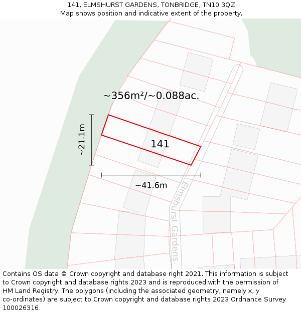 141, ELMSHURST GARDENS, TONBRIDGE, TN10 3QZ: Plot and title map