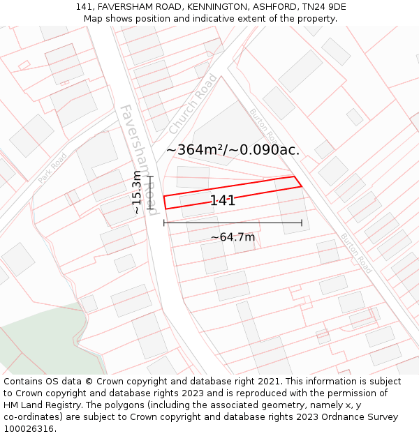 141, FAVERSHAM ROAD, KENNINGTON, ASHFORD, TN24 9DE: Plot and title map