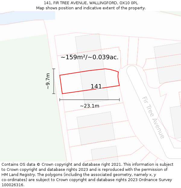 141, FIR TREE AVENUE, WALLINGFORD, OX10 0PL: Plot and title map