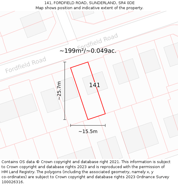 141, FORDFIELD ROAD, SUNDERLAND, SR4 0DE: Plot and title map