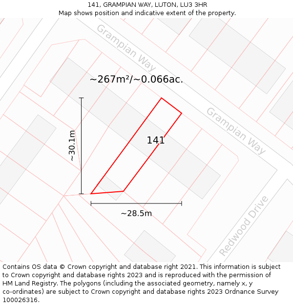 141, GRAMPIAN WAY, LUTON, LU3 3HR: Plot and title map