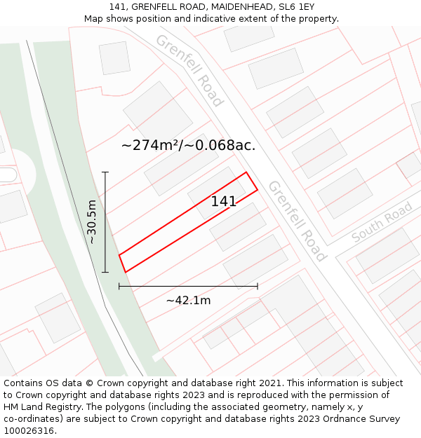 141, GRENFELL ROAD, MAIDENHEAD, SL6 1EY: Plot and title map