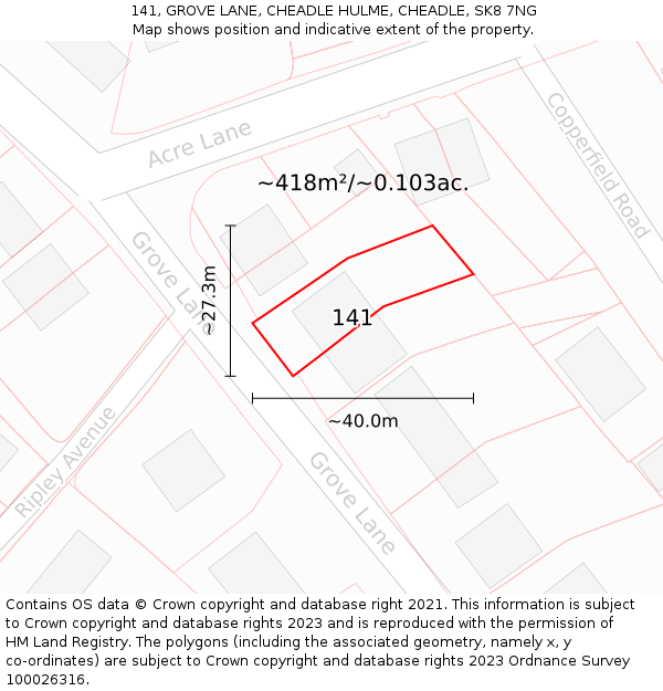 141, GROVE LANE, CHEADLE HULME, CHEADLE, SK8 7NG: Plot and title map