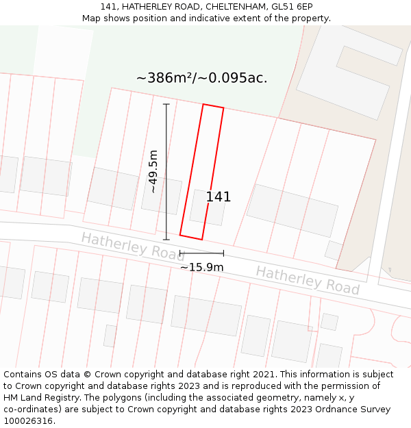 141, HATHERLEY ROAD, CHELTENHAM, GL51 6EP: Plot and title map