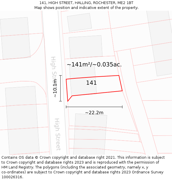 141, HIGH STREET, HALLING, ROCHESTER, ME2 1BT: Plot and title map