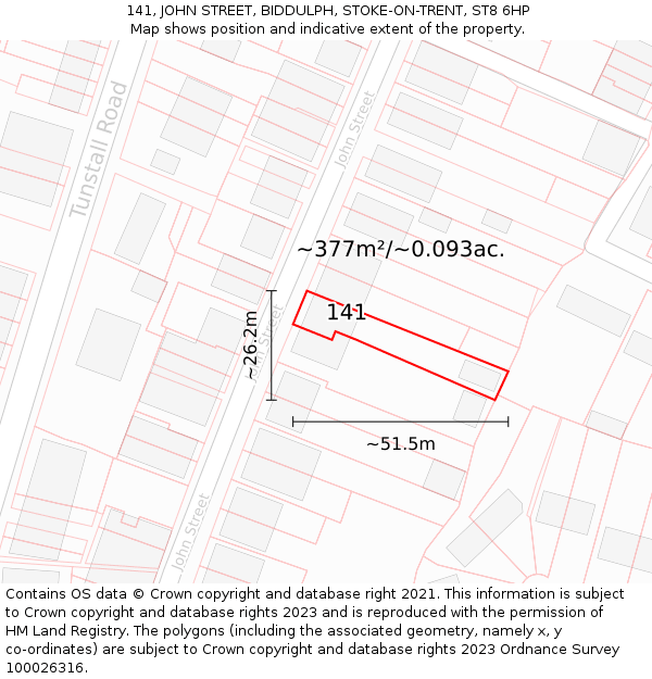 141, JOHN STREET, BIDDULPH, STOKE-ON-TRENT, ST8 6HP: Plot and title map