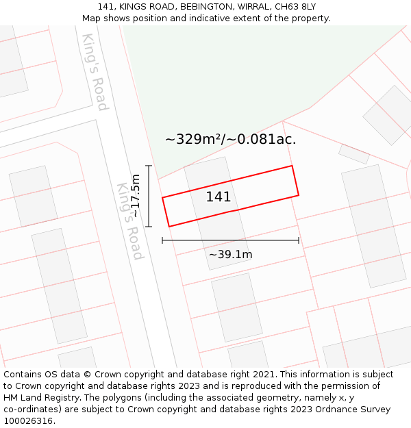 141, KINGS ROAD, BEBINGTON, WIRRAL, CH63 8LY: Plot and title map