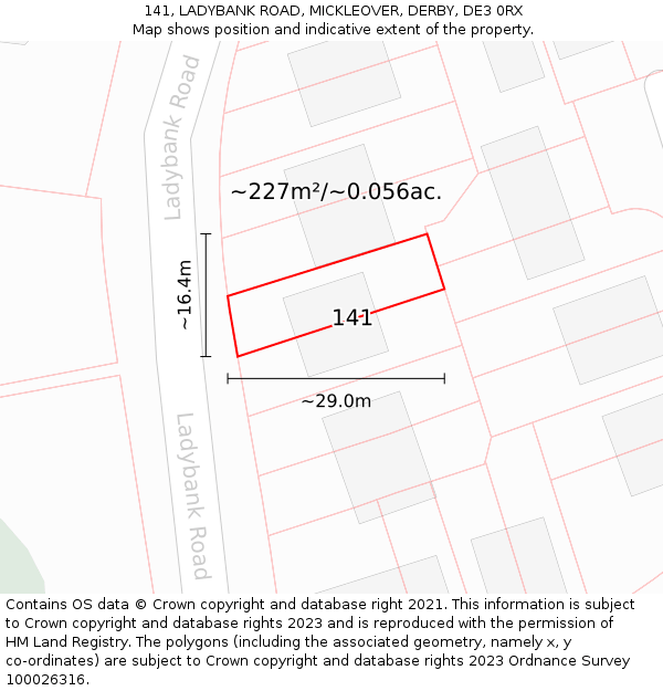 141, LADYBANK ROAD, MICKLEOVER, DERBY, DE3 0RX: Plot and title map