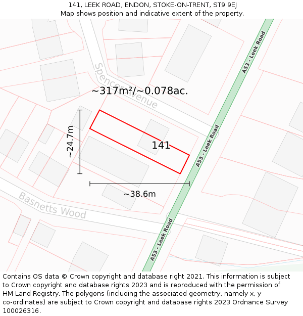 141, LEEK ROAD, ENDON, STOKE-ON-TRENT, ST9 9EJ: Plot and title map