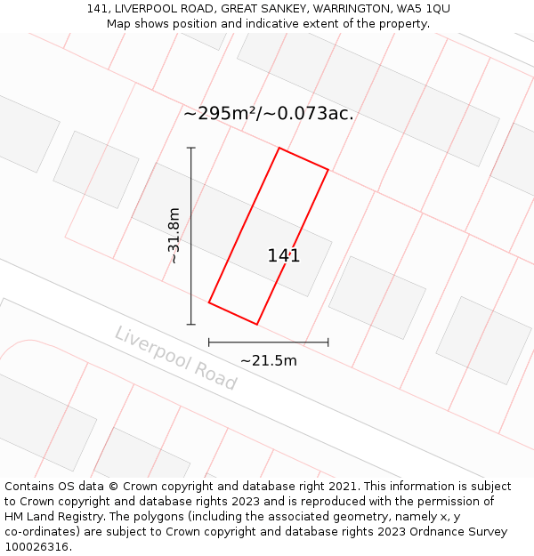 141, LIVERPOOL ROAD, GREAT SANKEY, WARRINGTON, WA5 1QU: Plot and title map