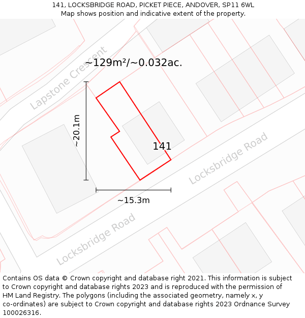 141, LOCKSBRIDGE ROAD, PICKET PIECE, ANDOVER, SP11 6WL: Plot and title map