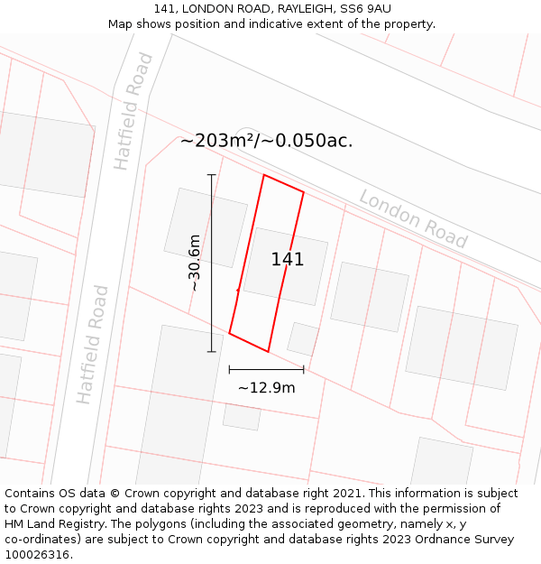 141, LONDON ROAD, RAYLEIGH, SS6 9AU: Plot and title map