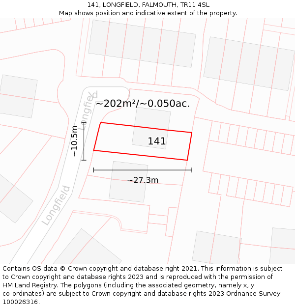 141, LONGFIELD, FALMOUTH, TR11 4SL: Plot and title map