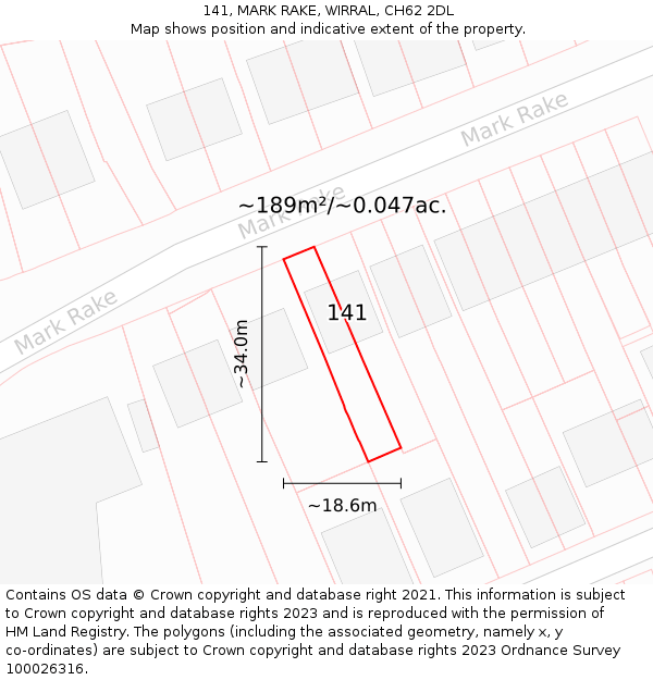 141, MARK RAKE, WIRRAL, CH62 2DL: Plot and title map