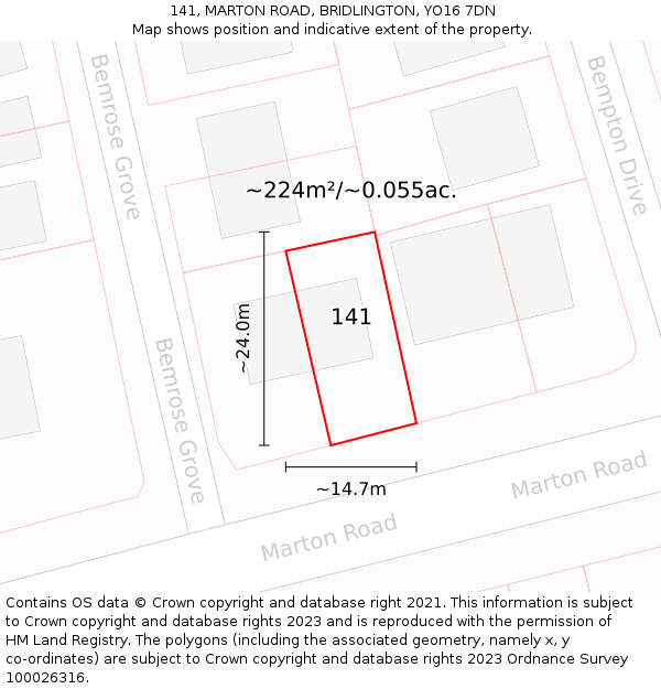 141, MARTON ROAD, BRIDLINGTON, YO16 7DN: Plot and title map