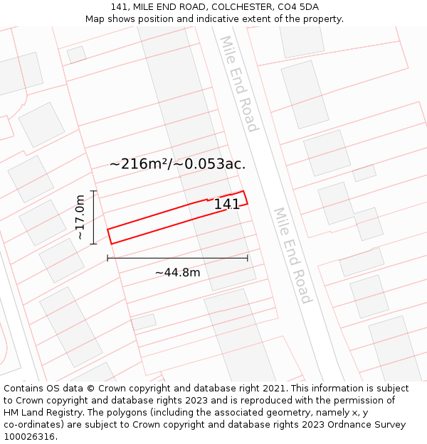 141, MILE END ROAD, COLCHESTER, CO4 5DA: Plot and title map