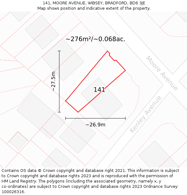 141, MOORE AVENUE, WIBSEY, BRADFORD, BD6 3JE: Plot and title map