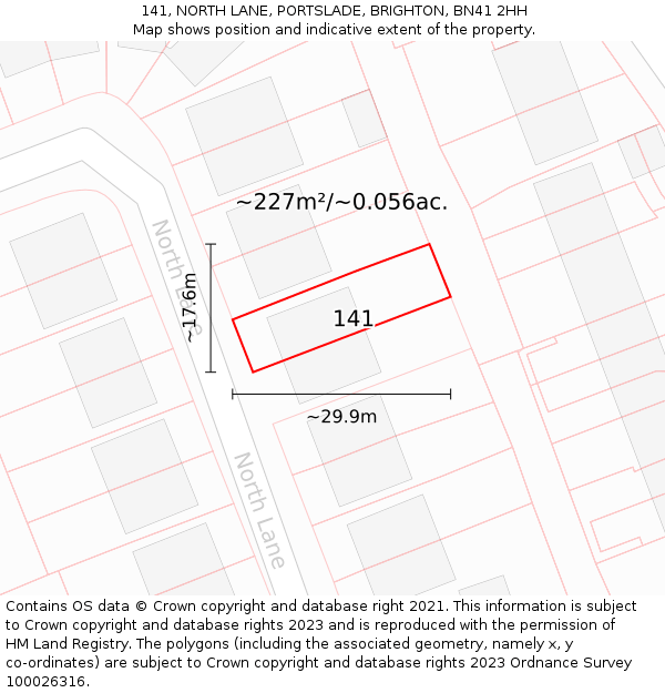 141, NORTH LANE, PORTSLADE, BRIGHTON, BN41 2HH: Plot and title map