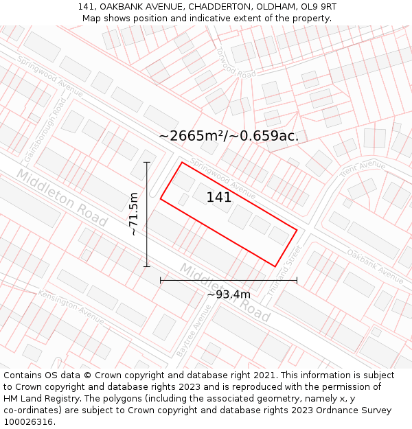 141, OAKBANK AVENUE, CHADDERTON, OLDHAM, OL9 9RT: Plot and title map