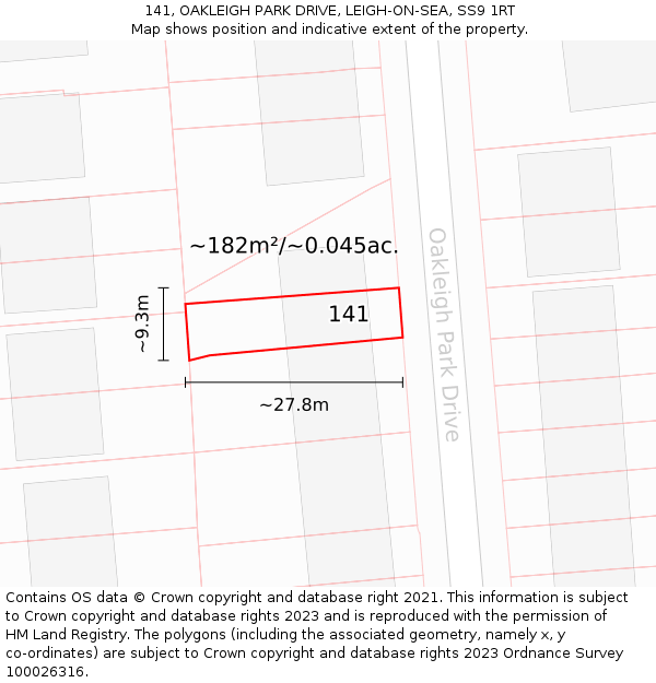 141, OAKLEIGH PARK DRIVE, LEIGH-ON-SEA, SS9 1RT: Plot and title map