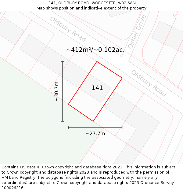 141, OLDBURY ROAD, WORCESTER, WR2 6AN: Plot and title map