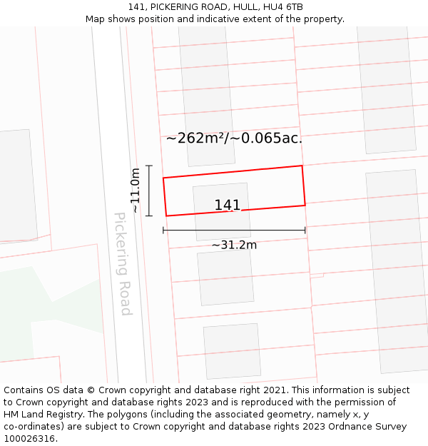 141, PICKERING ROAD, HULL, HU4 6TB: Plot and title map