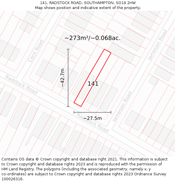 141, RADSTOCK ROAD, SOUTHAMPTON, SO19 2HW: Plot and title map