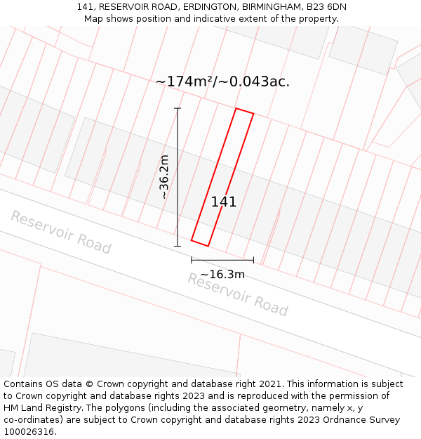 141, RESERVOIR ROAD, ERDINGTON, BIRMINGHAM, B23 6DN: Plot and title map