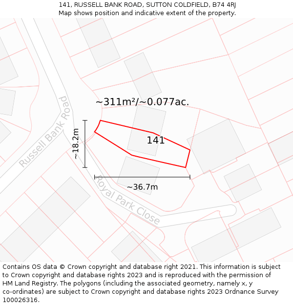 141, RUSSELL BANK ROAD, SUTTON COLDFIELD, B74 4RJ: Plot and title map