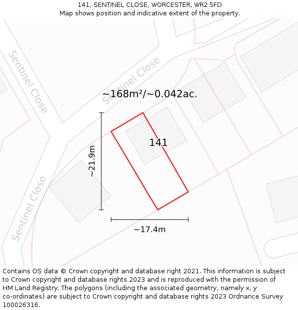 141, SENTINEL CLOSE, WORCESTER, WR2 5FD: Plot and title map