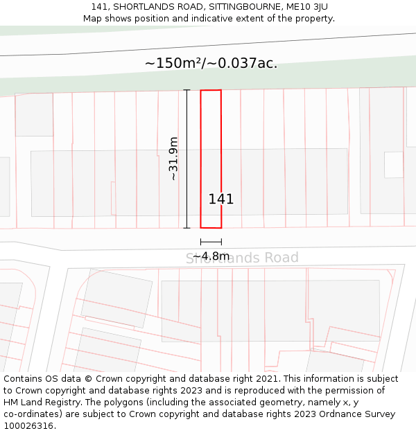 141, SHORTLANDS ROAD, SITTINGBOURNE, ME10 3JU: Plot and title map