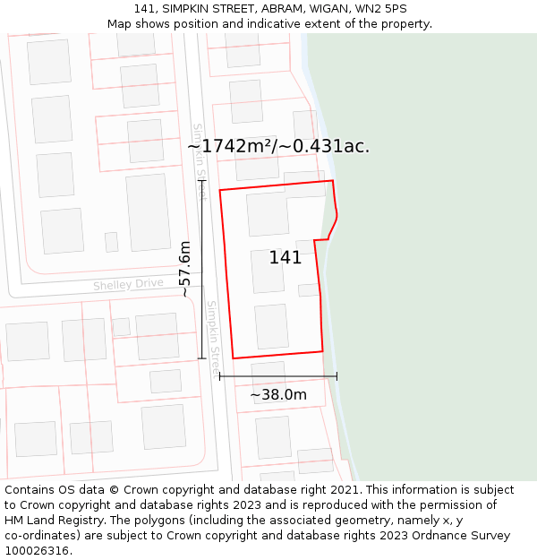 141, SIMPKIN STREET, ABRAM, WIGAN, WN2 5PS: Plot and title map