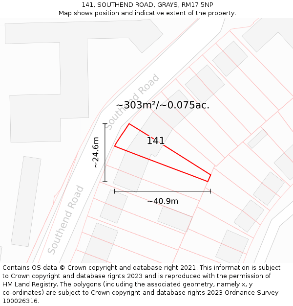 141, SOUTHEND ROAD, GRAYS, RM17 5NP: Plot and title map