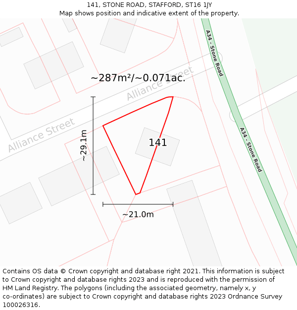 141, STONE ROAD, STAFFORD, ST16 1JY: Plot and title map