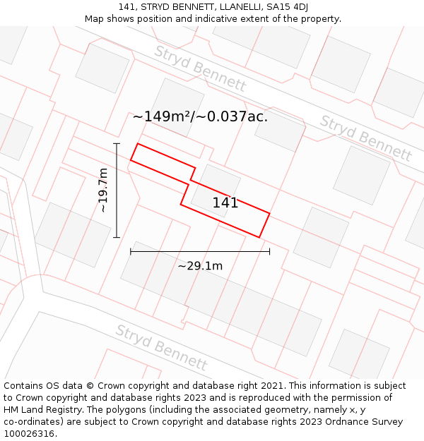 141, STRYD BENNETT, LLANELLI, SA15 4DJ: Plot and title map