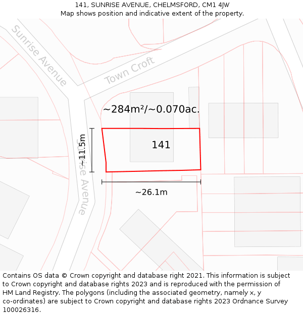 141, SUNRISE AVENUE, CHELMSFORD, CM1 4JW: Plot and title map