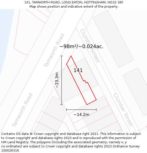 141, TAMWORTH ROAD, LONG EATON, NOTTINGHAM, NG10 1BY: Plot and title map