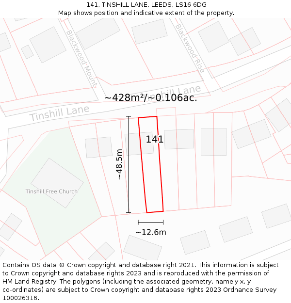 141, TINSHILL LANE, LEEDS, LS16 6DG: Plot and title map