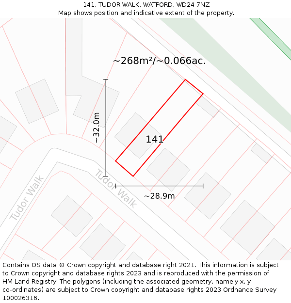 141, TUDOR WALK, WATFORD, WD24 7NZ: Plot and title map