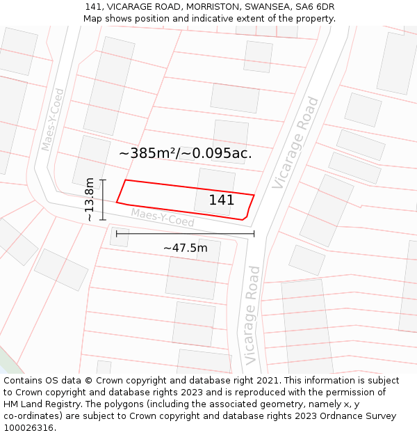 141, VICARAGE ROAD, MORRISTON, SWANSEA, SA6 6DR: Plot and title map