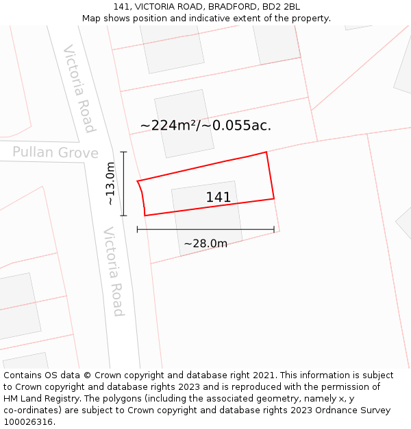 141, VICTORIA ROAD, BRADFORD, BD2 2BL: Plot and title map