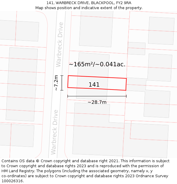 141, WARBRECK DRIVE, BLACKPOOL, FY2 9RA: Plot and title map