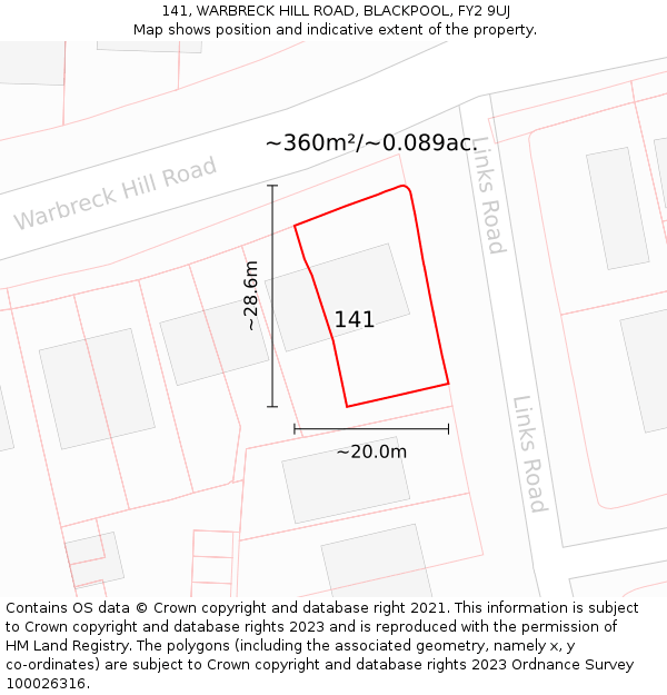 141, WARBRECK HILL ROAD, BLACKPOOL, FY2 9UJ: Plot and title map