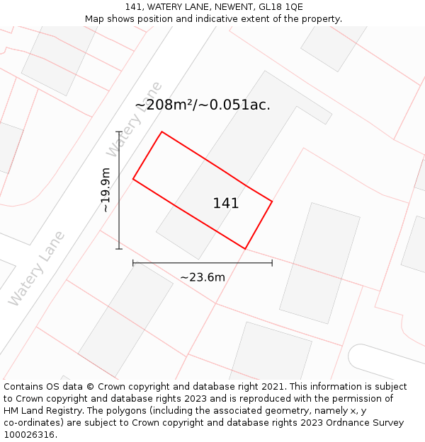 141, WATERY LANE, NEWENT, GL18 1QE: Plot and title map