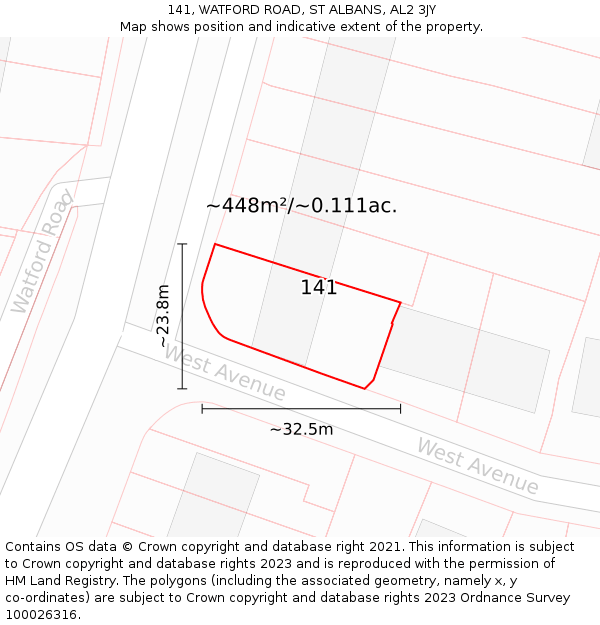 141, WATFORD ROAD, ST ALBANS, AL2 3JY: Plot and title map